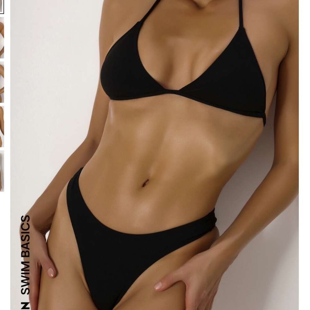 Rib Triangle Bikini Swimsuit Black